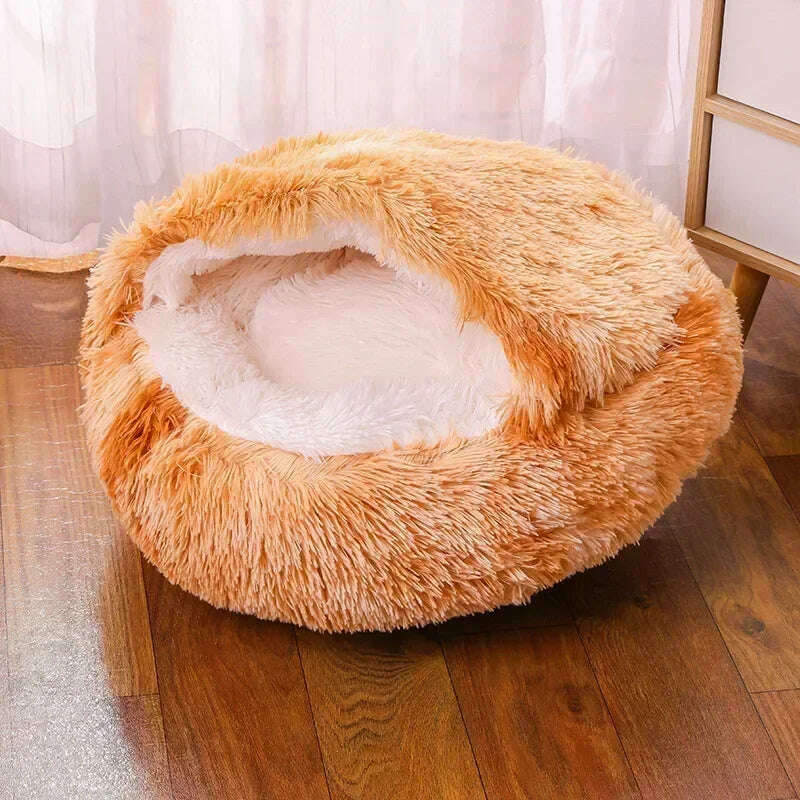 winter dog Plush Round Bed Pet Mattress Warm Soft Comfortable Basket Cat Dog Sleeping Bag Nest for Small Dogs Medium dogs cat - KIMLUD