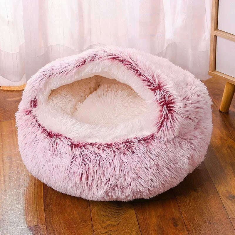 KIMLUD, winter dog Plush Round Bed Pet Mattress Warm Soft Comfortable Basket Cat Dog Sleeping Bag Nest for Small Dogs Medium dogs cat, gradient rose pink / 50cm (0-5kg), KIMLUD APPAREL - Womens Clothes