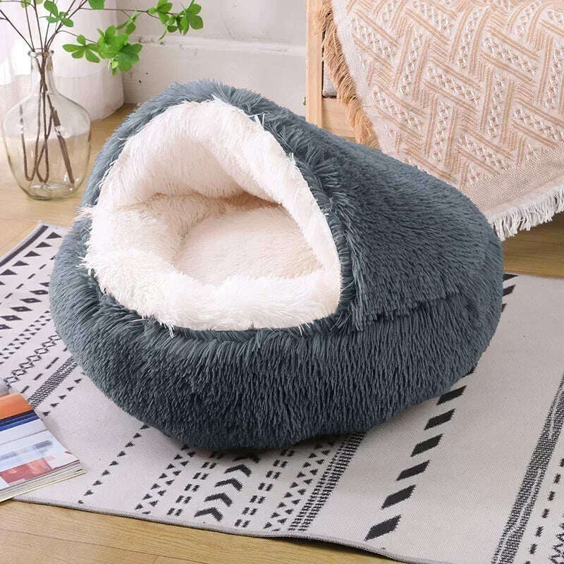 winter dog Plush Round Bed Pet Mattress Warm Soft Comfortable Basket Cat Dog Sleeping Bag Nest for Small Dogs Medium dogs cat - KIMLUD