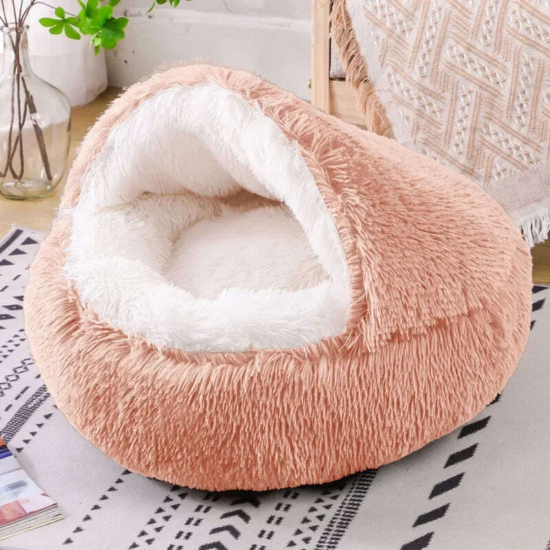 winter dog Plush Round Bed Pet Mattress Warm Soft Comfortable Basket Cat Dog Sleeping Bag Nest for Small Dogs Medium dogs cat - KIMLUD