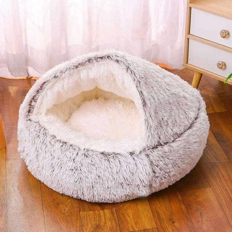 KIMLUD, winter dog Plush Round Bed Pet Mattress Warm Soft Comfortable Basket Cat Dog Sleeping Bag Nest for Small Dogs Medium dogs cat, gradient grey / 50cm (0-5kg), KIMLUD APPAREL - Womens Clothes