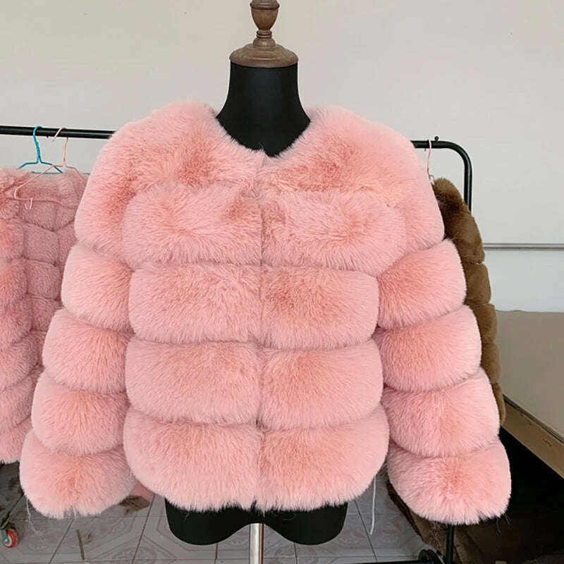 KIMLUD, Winter Faux Fur Coat Jacket Luxury Coat Women Imitation Fur Jacket Thick Warm Ladies Fur Jackets Fashion Fuzzy Plush Coats, Pink / XL, KIMLUD APPAREL - Womens Clothes