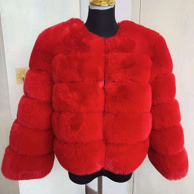 KIMLUD, Winter Faux Fur Coat Jacket Luxury Coat Women Imitation Fur Jacket Thick Warm Ladies Fur Jackets Fashion Fuzzy Plush Coats, Big Red / XXL, KIMLUD APPAREL - Womens Clothes