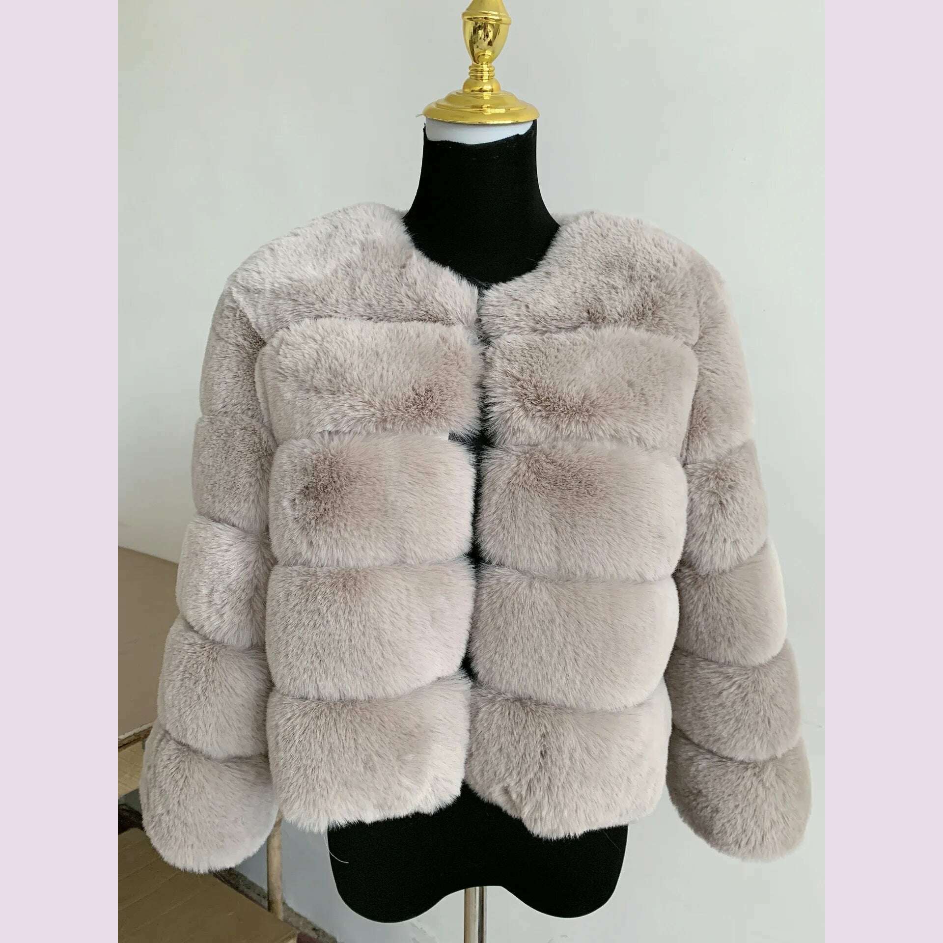 KIMLUD, Winter Faux Fur Coat Jacket Luxury Coat Women Imitation Fur Jacket Thick Warm Ladies Fur Jackets Fashion Fuzzy Plush Coats, Light Gray / XL, KIMLUD APPAREL - Womens Clothes