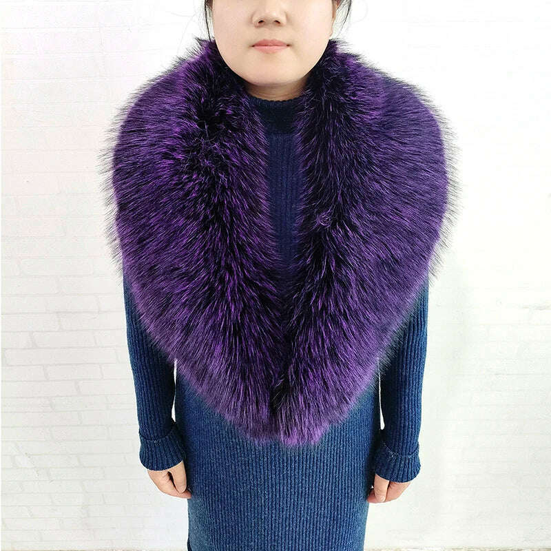 KIMLUD, Winter Faux Fur Collar Cuffs Set Women Fluffy Large Shawl Coat Accessories Warm Fashion Fake Fox Fur Scarf Furry Scarves Female, Purple-scarf, KIMLUD APPAREL - Womens Clothes