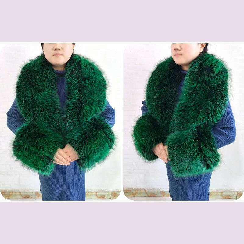 Winter Faux Fur Collar Cuffs Set Women Fluffy Large Shawl Coat Accessories Warm Fashion Fake Fox Fur Scarf Furry Scarves Female - KIMLUD