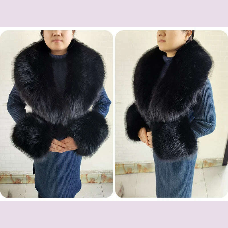 KIMLUD, Winter Faux Fur Collar Cuffs Set Women Fluffy Large Shawl Coat Accessories Warm Fashion Fake Fox Fur Scarf Furry Scarves Female, KIMLUD Womens Clothes