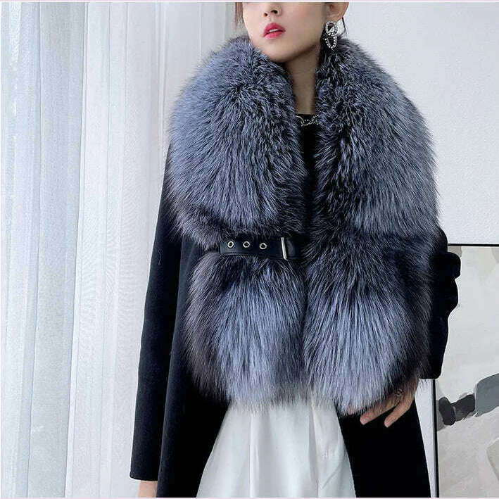 Winter Fox Fur Scarf Long Fur Collar Silver Fox Real Fur Shawl Russian Scarfs For Ladies Neck Luxury Fashion Scarves Womens - KIMLUD