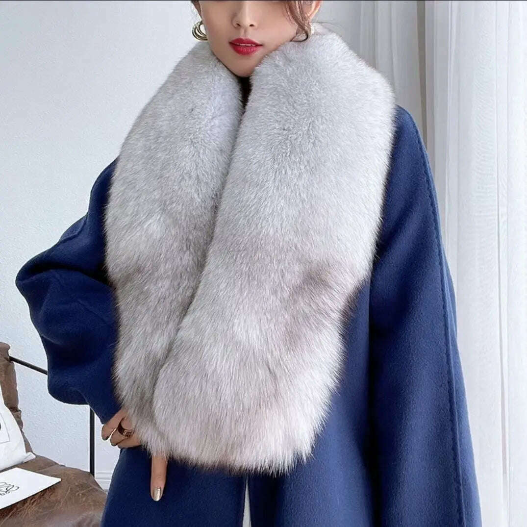 Winter Fox Fur Scarf Long Fur Collar Silver Fox Real Fur Shawl Russian Scarfs For Ladies Neck Luxury Fashion Scarves Womens - KIMLUD