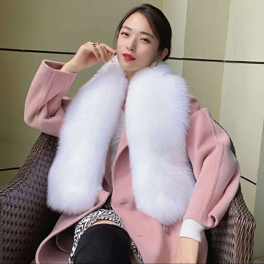 KIMLUD, Winter Fox Fur Scarf Long Fur Collar Silver Fox Real Fur Shawl Russian Scarfs For Ladies Neck Luxury Fashion Scarves Womens, White Fox / Long125 width 20CM, KIMLUD APPAREL - Womens Clothes