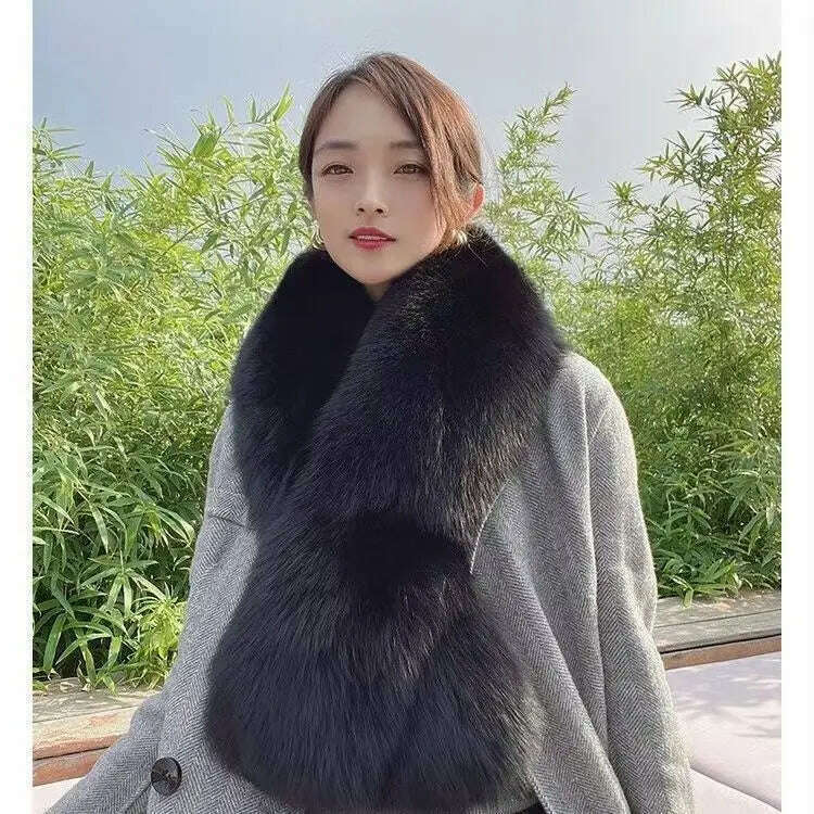 Winter Fox Fur Scarf Long Fur Collar Silver Fox Real Fur Shawl Russian Scarfs For Ladies Neck Luxury Fashion Scarves Womens - KIMLUD