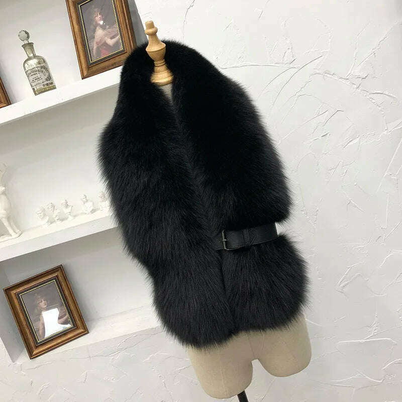 Winter Fox Fur Scarf Long Fur Collar Silver Fox Real Fur Shawl Russian Scarfs For Ladies Neck Luxury Fashion Scarves Womens - KIMLUD