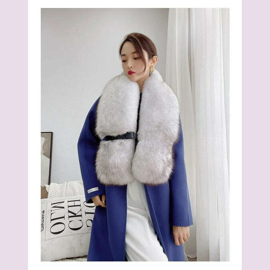 Winter Fox Fur Scarf Long Fur Collar Silver Fox Real Fur Shawl Russian Scarfs For Ladies Neck Luxury Fashion Scarves Womens - KIMLUD