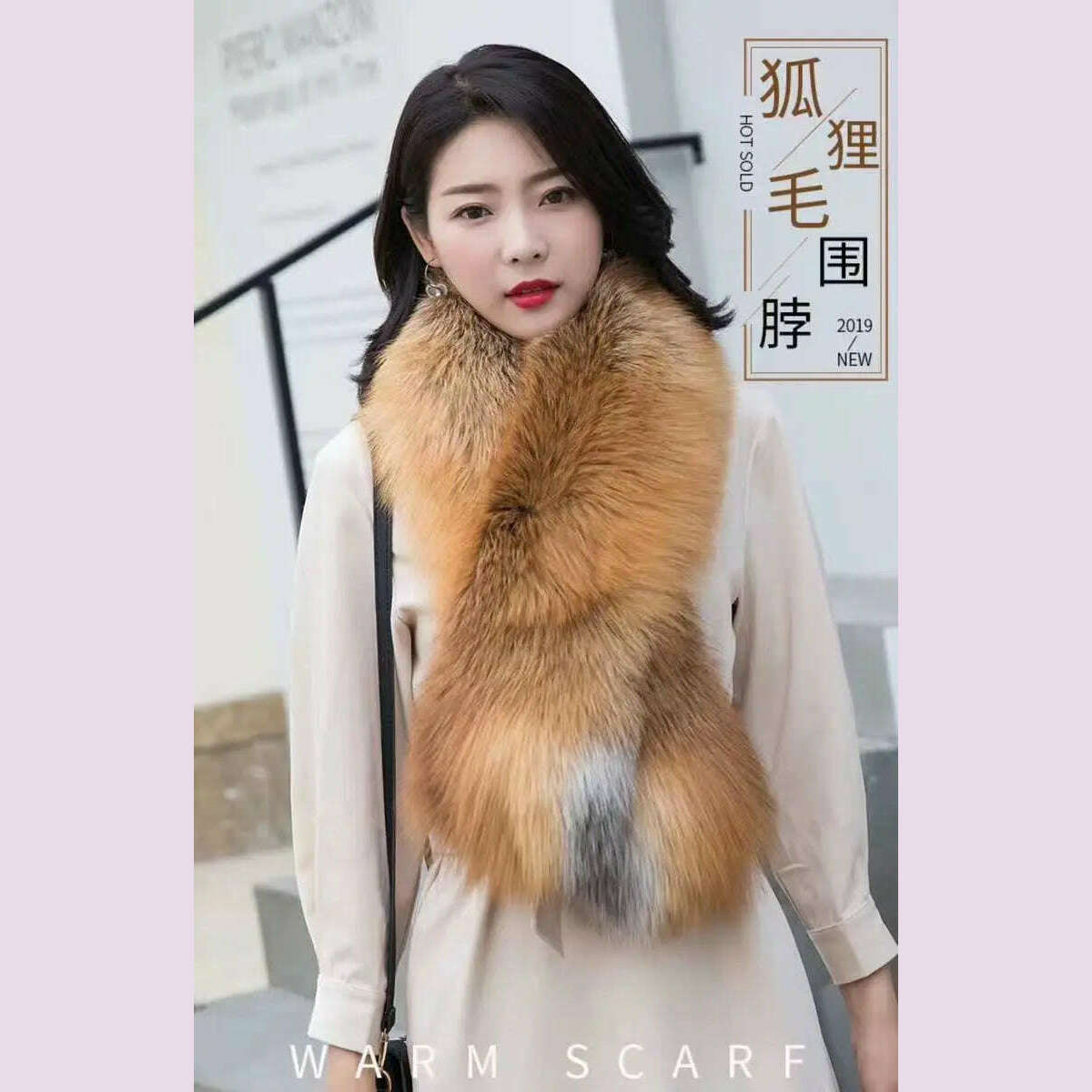 Winter Fox Fur Scarf Long Fur Collar Silver Fox Real Fur Shawl Russian Scarfs For Ladies Neck Luxury Fashion Scarves Womens - KIMLUD