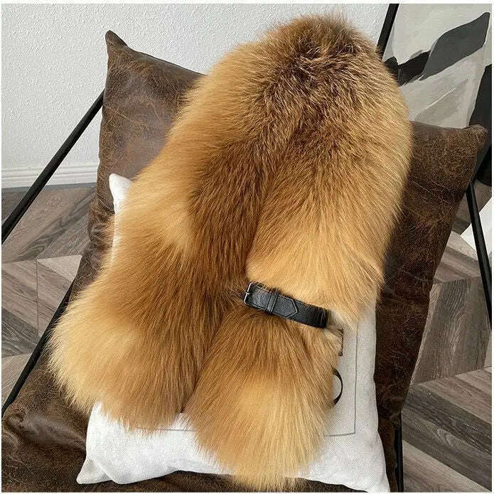 Winter Fox Fur Scarf Long Fur Collar Silver Fox Real Fur Shawl Russian Scarfs For Ladies Neck Luxury Fashion Scarves Womens - KIMLUD