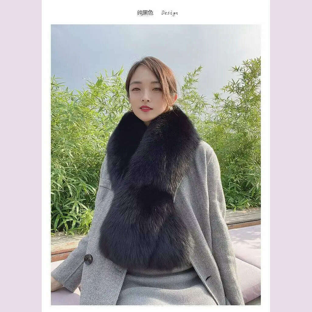 KIMLUD, Winter Fox Fur Scarf Long Fur Collar Silver Fox Real Fur Shawl Russian Scarfs For Ladies Neck Luxury Fashion Scarves Womens, KIMLUD Womens Clothes