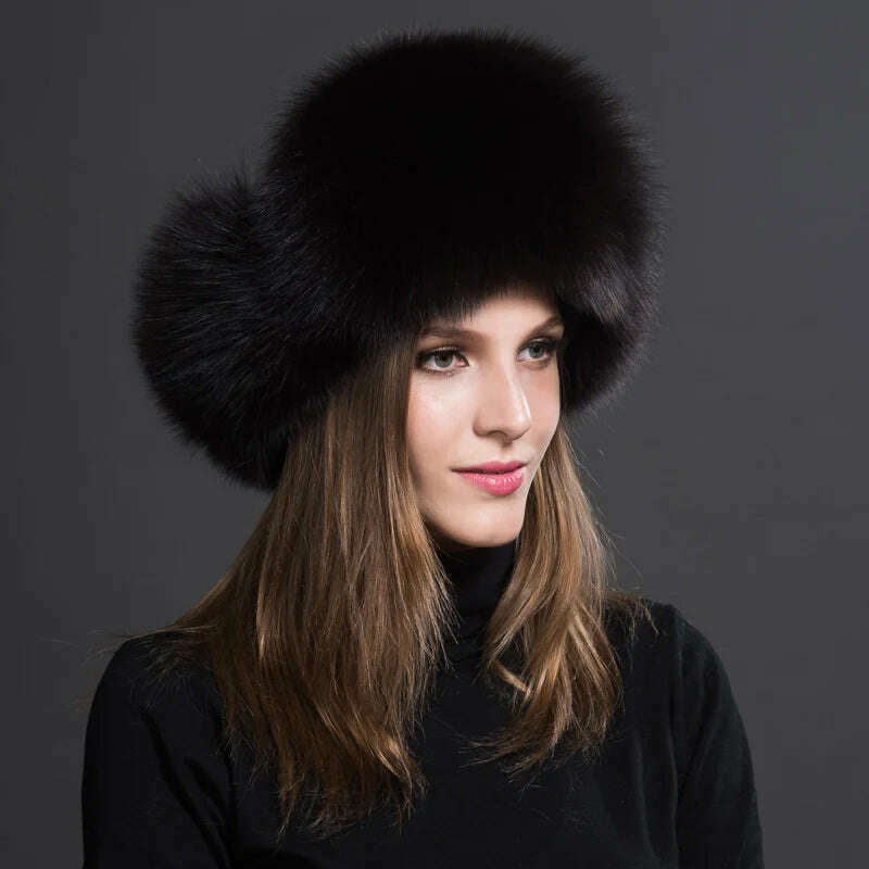 KIMLUD, Winter Fur Hat Real Raccoon Fur Hat Natural Fur Bomber Hat With Ear Flaps For Women Skiing Hat Outdoor Earflap Hat Thick Fur Hat, Coffee Color, KIMLUD APPAREL - Womens Clothes