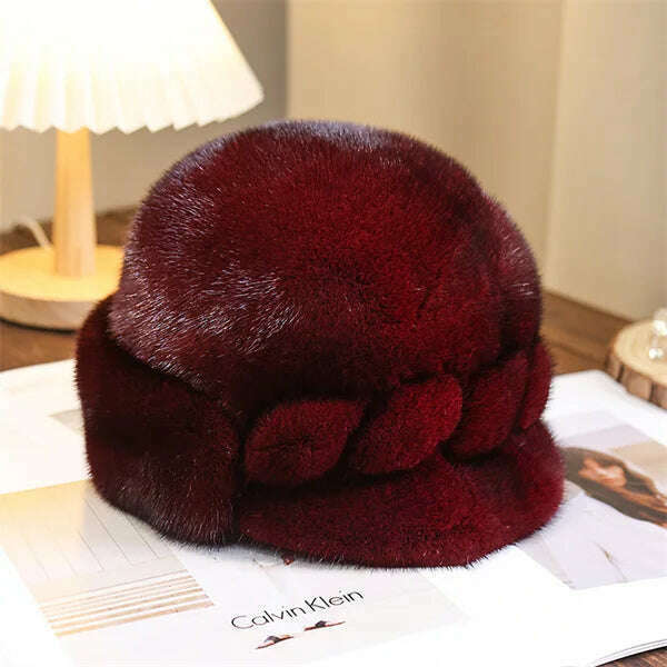 KIMLUD, Winter Hat Women Russian Mink Fur Hat Women Outdoor Winter Hat Earmuff Ski Cap Winter Hat Woman Keep Warm Ladies Fur Hat, Wine red / 54-56 / CHINA | >8Y, KIMLUD APPAREL - Womens Clothes