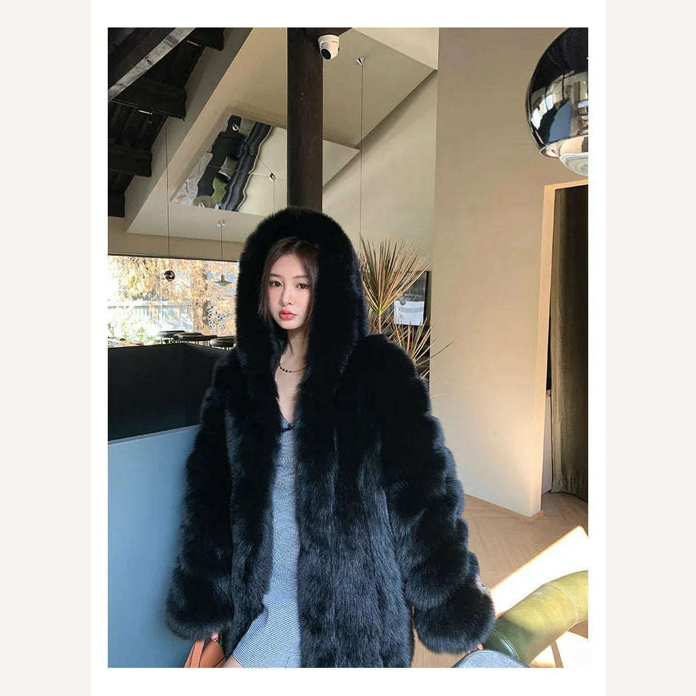 Winter Hooded Fox Fur Long Coat For Women Luxury White Real Fur Coat With Hood Plus Size Jacket With Natural Fur Female - KIMLUD