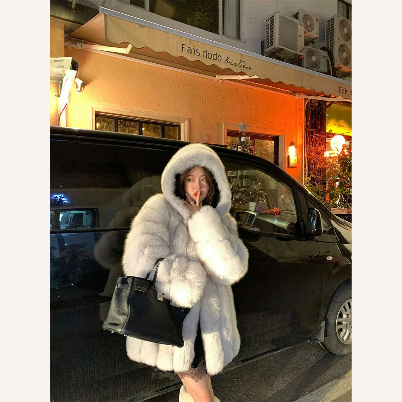 Winter Hooded Fox Fur Long Coat For Women Luxury White Real Fur Coat With Hood Plus Size Jacket With Natural Fur Female - KIMLUD