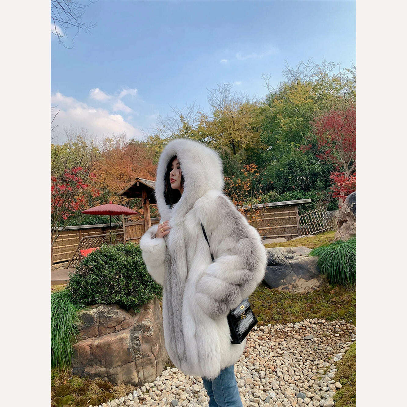 Winter Hooded Fox Fur Long Coat For Women Luxury White Real Fur Coat With Hood Plus Size Jacket With Natural Fur Female - KIMLUD