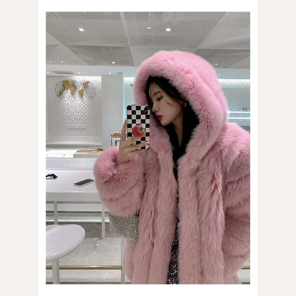 Winter Hooded Fox Fur Long Coat For Women Luxury White Real Fur Coat With Hood Plus Size Jacket With Natural Fur Female - KIMLUD