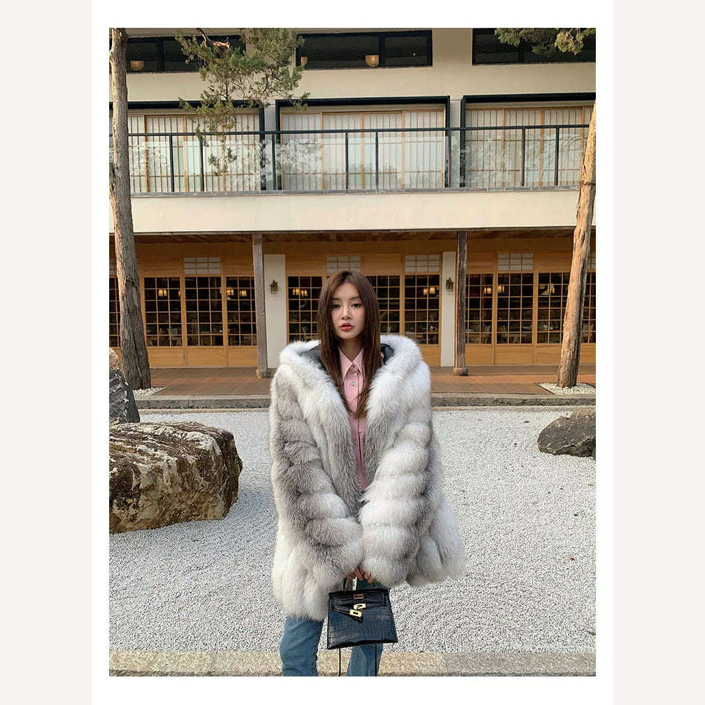 Winter Hooded Fox Fur Long Coat For Women Luxury White Real Fur Coat With Hood Plus Size Jacket With Natural Fur Female - KIMLUD