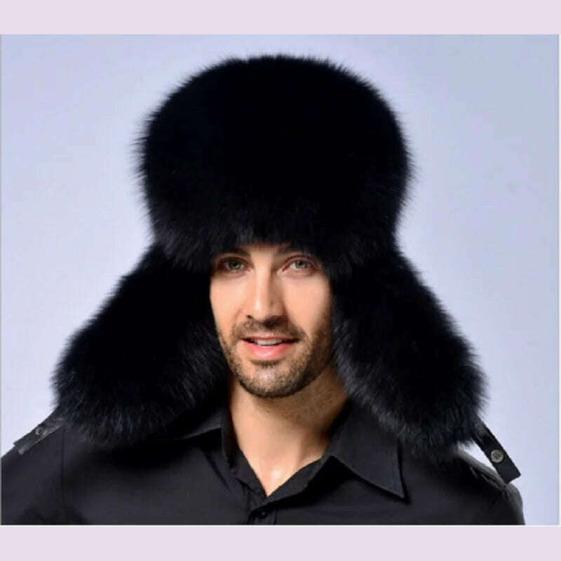 KIMLUD, Winter Men Women Warm Soft Bomber Hats Russian Ushanka Hat with Ear Flap Pu Leather Fur Trapper Cap Earflap, KIMLUD Womens Clothes