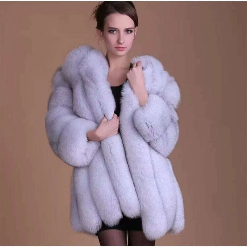 KIMLUD, Winter New Women Faux Fox Fur Coat Large Size 4XL Fashion Luxury Outwear Thicken Warm Fake Casual Furry Fur Jacket Parkas, Fox fur color / M, KIMLUD APPAREL - Womens Clothes