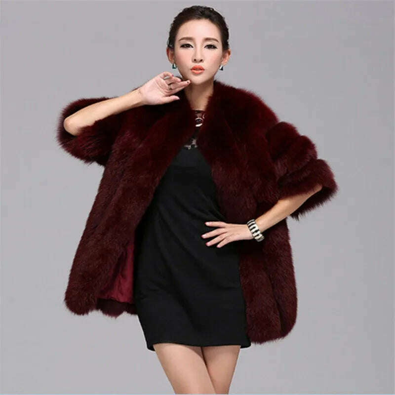 KIMLUD, Winter New Women Faux Fox Fur Coat Large Size 4XL Fashion Luxury Outwear Thicken Warm Fake Casual Furry Fur Jacket Parkas, Jujube red / XXL, KIMLUD APPAREL - Womens Clothes