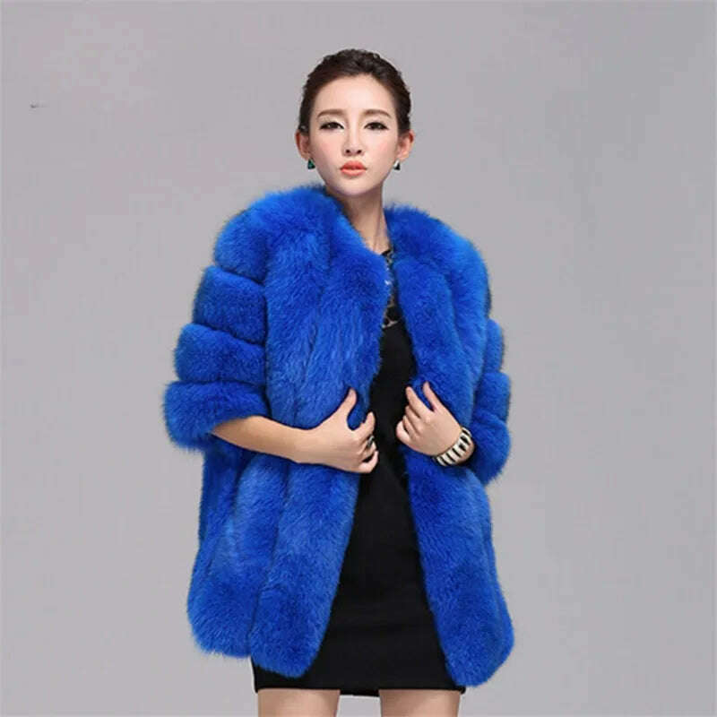 KIMLUD, Winter New Women Faux Fox Fur Coat Large Size 4XL Fashion Luxury Outwear Thicken Warm Fake Casual Furry Fur Jacket Parkas, Royal Blue / XL, KIMLUD APPAREL - Womens Clothes