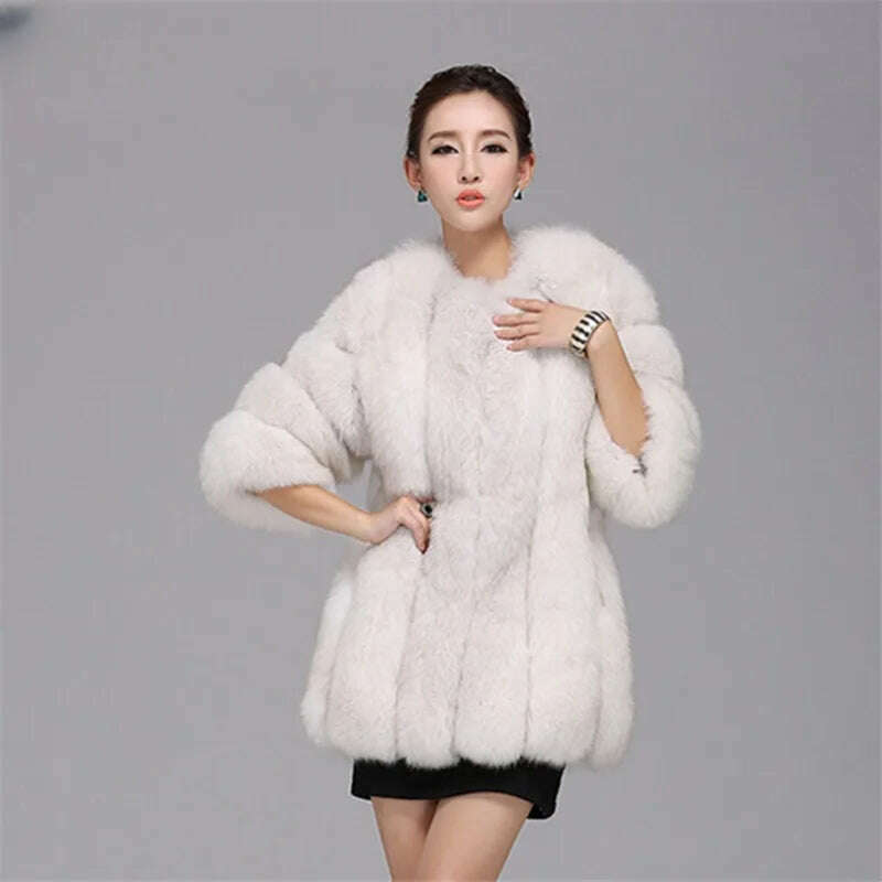 KIMLUD, Winter New Women Faux Fox Fur Coat Large Size 4XL Fashion Luxury Outwear Thicken Warm Fake Casual Furry Fur Jacket Parkas, WHITE / XXXL, KIMLUD APPAREL - Womens Clothes