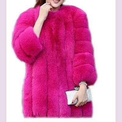 KIMLUD, Winter New Women Faux Fox Fur Coat Large Size 4XL Fashion Luxury Outwear Thicken Warm Fake Casual Furry Fur Jacket Parkas, Rose red / 4XL, KIMLUD APPAREL - Womens Clothes