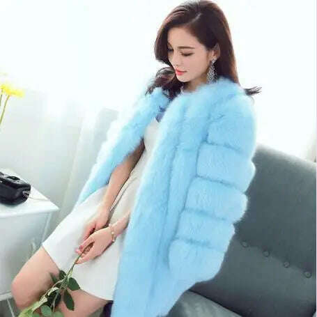 KIMLUD, Winter New Women Faux Fox Fur Coat Large Size 4XL Fashion Luxury Outwear Thicken Warm Fake Casual Furry Fur Jacket Parkas, sky blue / S, KIMLUD APPAREL - Womens Clothes