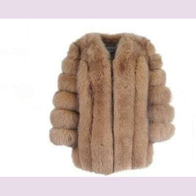 KIMLUD, Winter New Women Faux Fox Fur Coat Large Size 4XL Fashion Luxury Outwear Thicken Warm Fake Casual Furry Fur Jacket Parkas, Khaki / XXL, KIMLUD APPAREL - Womens Clothes