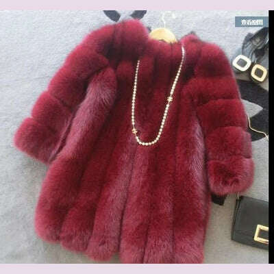 KIMLUD, Winter New Women Faux Fox Fur Coat Large Size 4XL Fashion Luxury Outwear Thicken Warm Fake Casual Furry Fur Jacket Parkas, Claret / XXXL, KIMLUD APPAREL - Womens Clothes