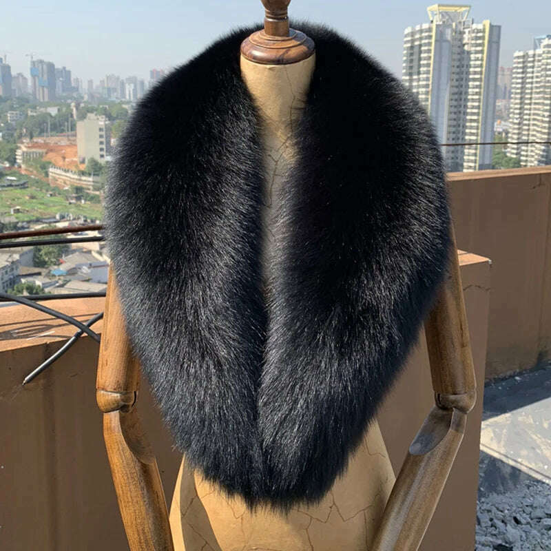 Winter Real Fox Fur Collar Woman Black Natural Fur Scarf Shawl For Women Collars Wraps Neck Warmer Fur Scarves Luxery Scarf Men - KIMLUD