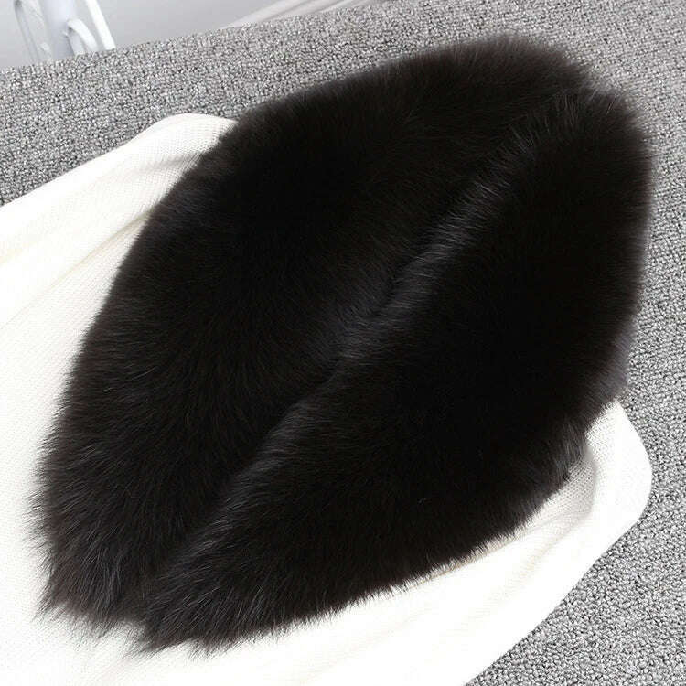 Winter Real Fox Fur Collar Woman Black Natural Fur Scarf Shawl For Women Collars Wraps Neck Warmer Fur Scarves Luxery Scarf Men - KIMLUD