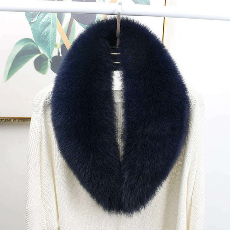 Winter Real Fox Fur Collar Woman Black Natural Fur Scarf Shawl For Women Collars Wraps Neck Warmer Fur Scarves Luxery Scarf Men - KIMLUD