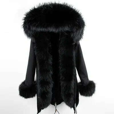 Winter Real Rabbit Fur Coat Women Long Jacket Waterproof Parkas Rex Rabbit Liner Removable Raccoon Fur Collar Hooded Outwear - KIMLUD