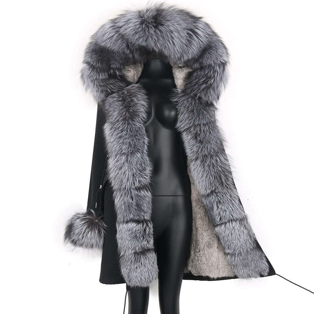 KIMLUD, Winter Real Rabbit Fur Coat Women Long Jacket Waterproof Parkas Rex Rabbit Liner Removable Raccoon Fur Collar Hooded Outwear, rabbit fur liner 7 / S, KIMLUD APPAREL - Womens Clothes