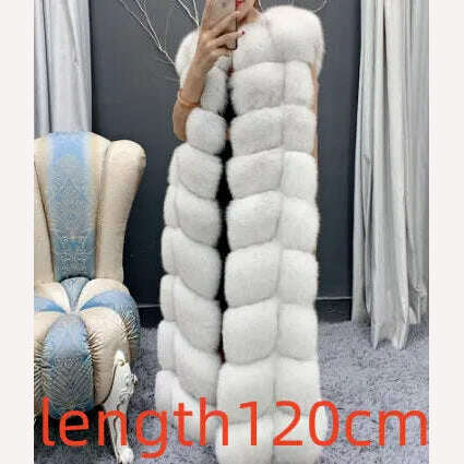 KIMLUD, Winter Red Fox Fur Vest Female Real Extended Long  Women Red Fox Fur Waistcoat Natural Fox Fur Waistcoat Long Free Shipping, fox white  120 / M, KIMLUD APPAREL - Womens Clothes