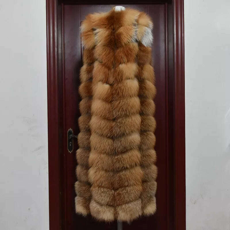 KIMLUD, Winter Red Fox Fur Vest Female Real Extended Long  Women Red Fox Fur Waistcoat Natural Fox Fur Waistcoat Long Free Shipping, KIMLUD Womens Clothes