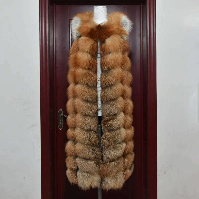 Winter Red Fox Fur Vest Female Real Extended Long Women Red Fox Fur Waistcoat Natural Fox Fur Waistcoat Long Free Shipping - KIMLUD