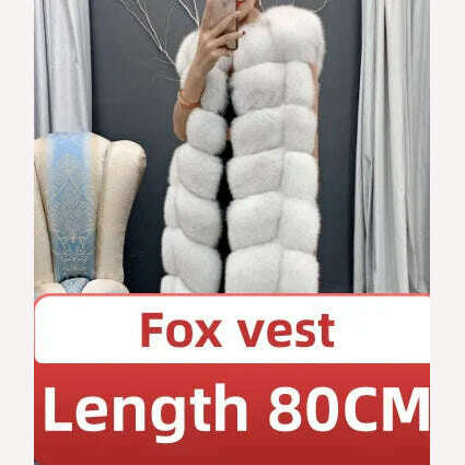 KIMLUD, Winter Red Fox Fur Vest Female Real Extended Long  Women Red Fox Fur Waistcoat Natural Fox Fur Waistcoat Long Free Shipping, fox white  80 / M, KIMLUD APPAREL - Womens Clothes