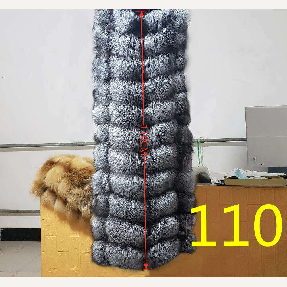 KIMLUD, Winter Red Fox Fur Vest Female Real Extended Long  Women Red Fox Fur Waistcoat Natural Fox Fur Waistcoat Long Free Shipping, silver fox  110 / M, KIMLUD APPAREL - Womens Clothes