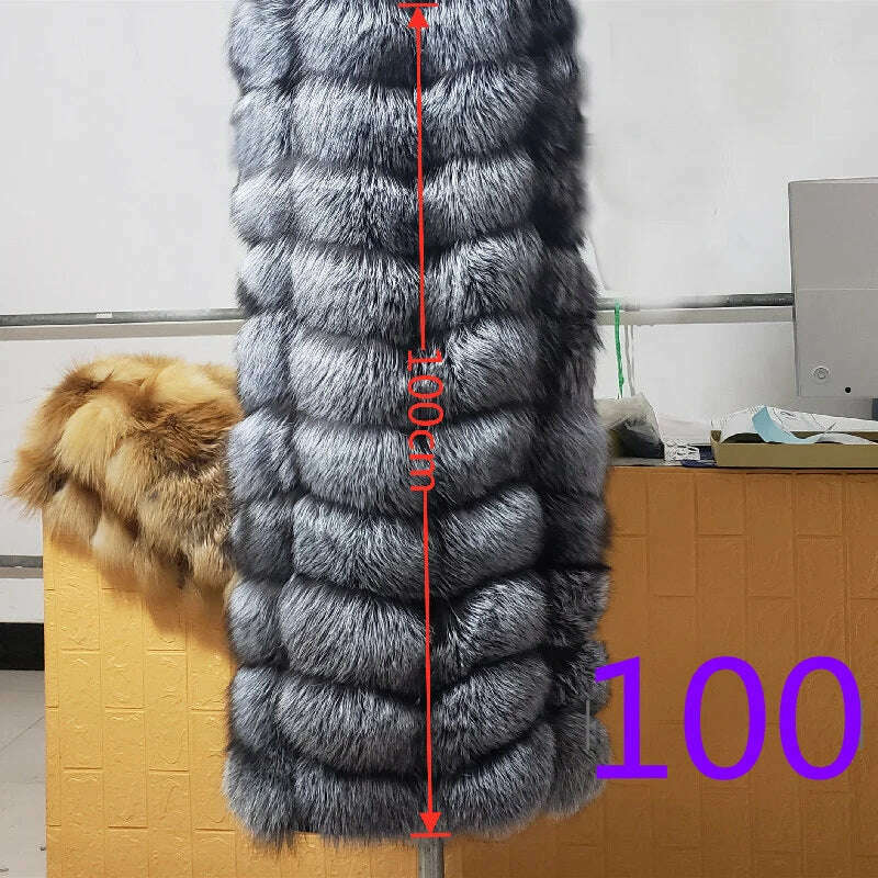 KIMLUD, Winter Red Fox Fur Vest Female Real Extended Long  Women Red Fox Fur Waistcoat Natural Fox Fur Waistcoat Long Free Shipping, silver fox  100 / M, KIMLUD APPAREL - Womens Clothes