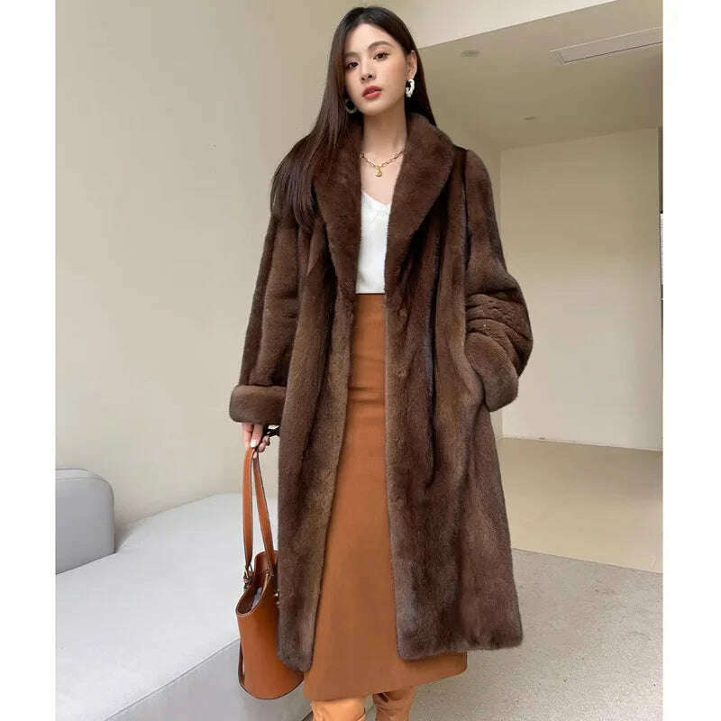 KIMLUD, Winter Thick Warm Long Faux Fur Coat Women Long Sleeve Plus Size Luxury High Quality Fur Coat Lapel Tops Loose Winter Jacket, Dark Brown / Asian S, KIMLUD APPAREL - Womens Clothes