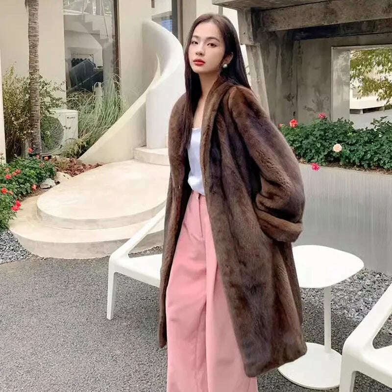 Winter Thick Warm Long Faux Fur Coat Women Long Sleeve Plus Size Luxury High Quality Fur Coat Lapel Tops Loose Winter Jacket - KIMLUD