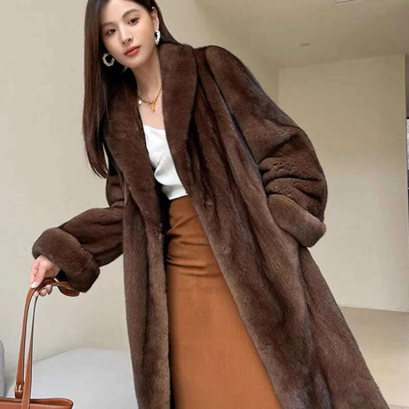 Winter Thick Warm Long Faux Fur Coat Women Long Sleeve Plus Size Luxury High Quality Fur Coat Lapel Tops Loose Winter Jacket - KIMLUD